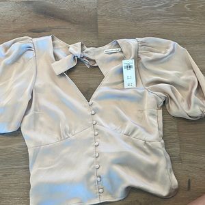 Abercrombie pink silk top open back bow top